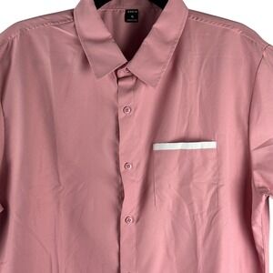 SHEIN Button Up Shirt Men's XL Pink Long Sleeve Pocket Trim Formal Business wear